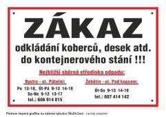 Tabulka - Zákaz odkládání odpadu